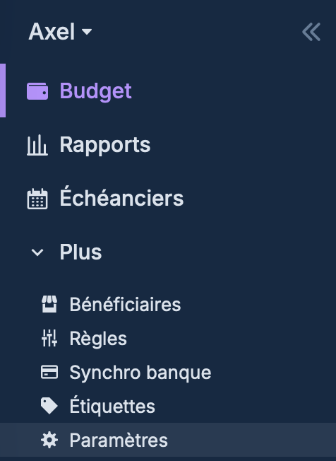 Paramètres Actual Budget